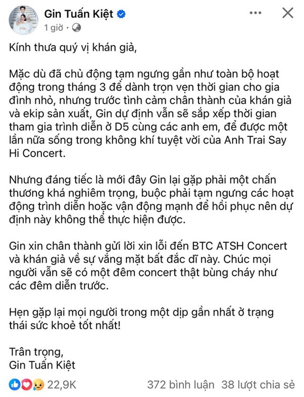 Lý do nam ca sĩ Gin Tuấn Kiệt ngừng diễn trong concert Anh trai say hi?- Ảnh 2.