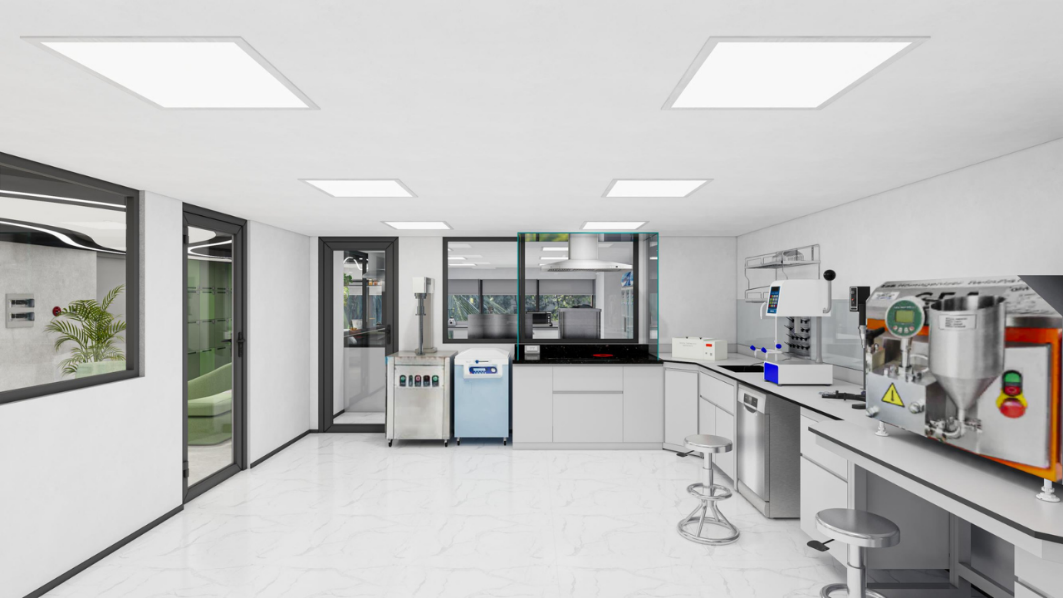 Trung tâm R&D trong tòa nhà Betrimex: Hiện thực hóa tầm nhìn trở thành trung tâm đổi mới ngành dừa - Ảnh 2. A room with white cabinets and appliances AI-generated content may be incorrect.