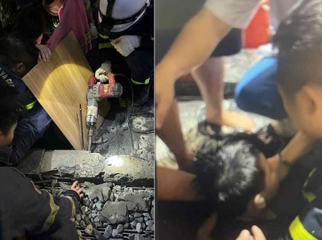 Hà Nội: Giải cứu thành công bé 8 tuổi bị kẹt tay trong đường ống đài phun nước- Ảnh 1. Hà Nội: Giải cứu thành công bé 8 tuổi bị kẹt tay trong đường ống đài phun nước- Ảnh 1.