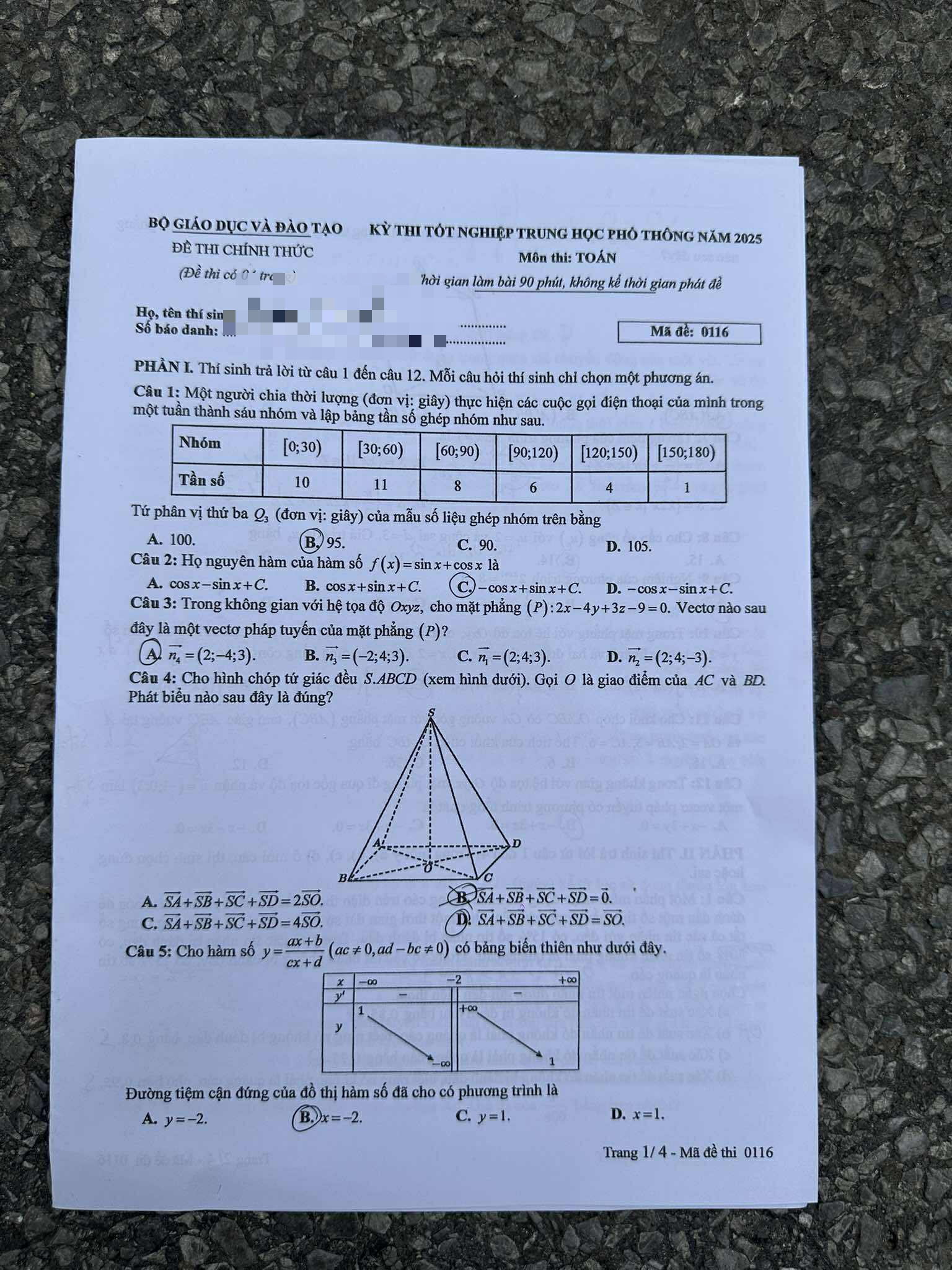 Đáp án môn Toán thi tốt nghiệp THPT 2025 mã đề 0116 nhanh nhất, đầy đủ nhất- Ảnh 1. Đáp án môn Toán thi tốt nghiệp THPT 2025 mã đề 0116 nhanh nhất, đầy đủ nhất- Ảnh 1.