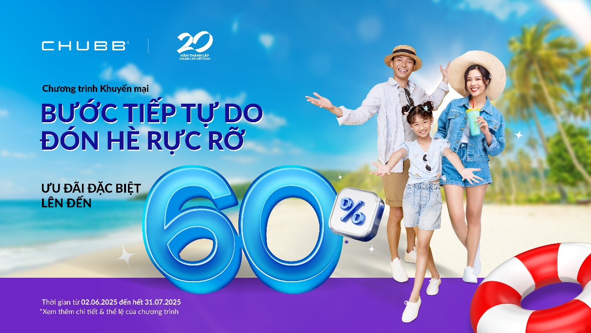 “Bước tiếp tự do, đón hè rực rỡ” cùng Chubb Life với tổng giá trị quà tặng hấp dẫn lên đến 12,5 tỷ đồng- Ảnh 1. “Bước tiếp tự do, đón hè rực rỡ” cùng Chubb Life với tổng giá trị quà tặng hấp dẫn lên đến 12,5 tỷ đồng- Ảnh 1.