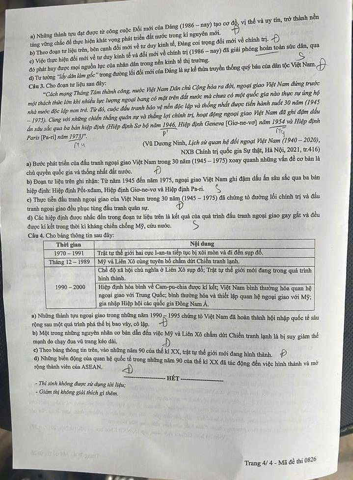 Đáp án môn Lịch sử thi tốt nghiệp THPT 2025 mã đề 0826 nhanh nhất, đầy đủ nhất- Ảnh 4. Đáp án môn Lịch sử thi tốt nghiệp THPT 2025 mã đề 0826 nhanh nhất, đầy đủ nhất- Ảnh 4.