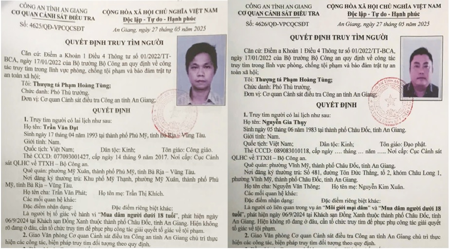 Truy tìm 2 đối tượng liên quan đường dây mua dâm người dưới 18 tuổi- Ảnh 1. Truy tìm 2 đối tượng liên quan đường dây mua dâm người dưới 18 tuổi- Ảnh 1.