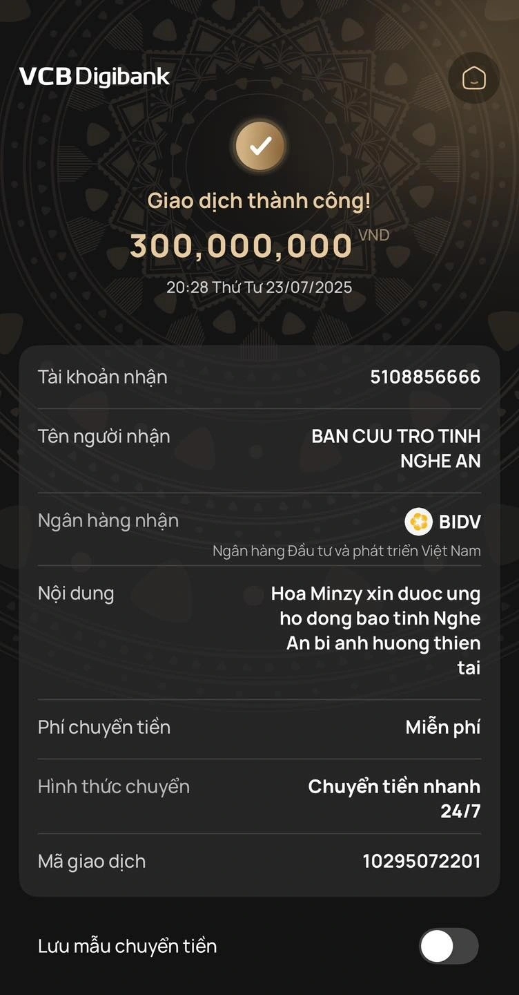 Ca sĩ Hòa Minzy ủng hộ 300 triệu đồng cho bà con vùng lũ Nghệ An - Ảnh 1.