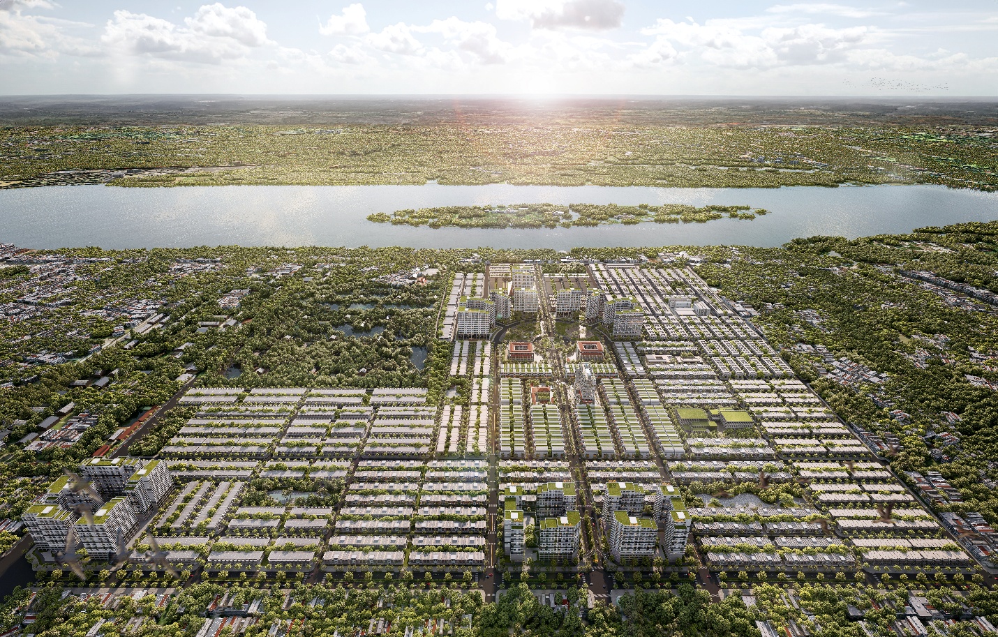 A large city surrounded by trees  AI-generated content may be incorrect.