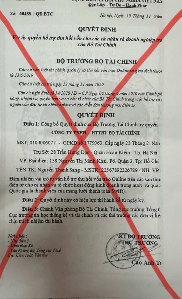 Cảnh báo sử dụng danh nghĩa Bộ Tài chính để lừa đảo- Ảnh 2. Cảnh báo sử dụng danh nghĩa Bộ Tài chính để lừa đảo- Ảnh 2.