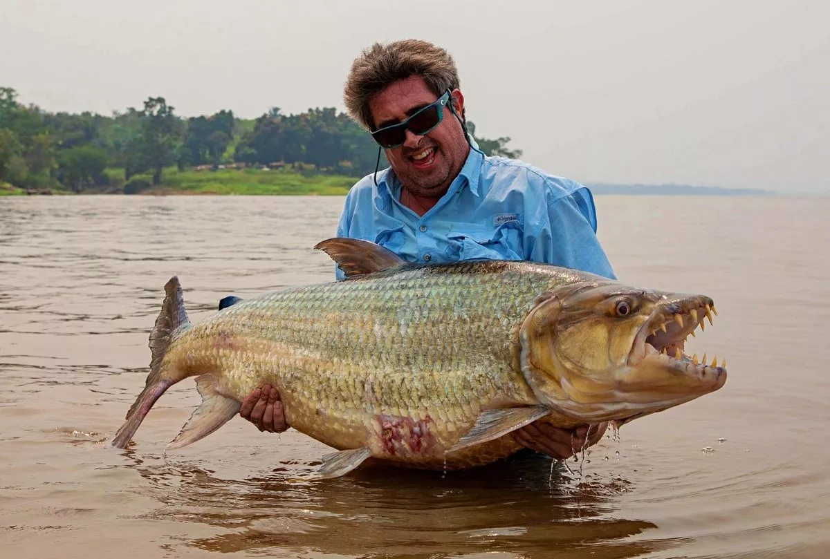 Người đàn ông câu được con cá đáng sợ nặng 34kg trên sông - Ảnh 1.