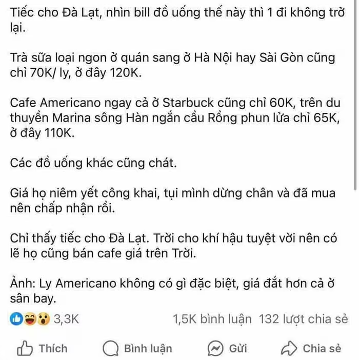 Gần 900.000 đồng cho 8 ly nước ở quán cà phê tại Đà Lạt, du khách "vỡ mộng"- Ảnh 2. Gần 900.000 đồng cho 8 ly nước ở quán cà phê tại Đà Lạt, du khách "vỡ mộng"- Ảnh 2.