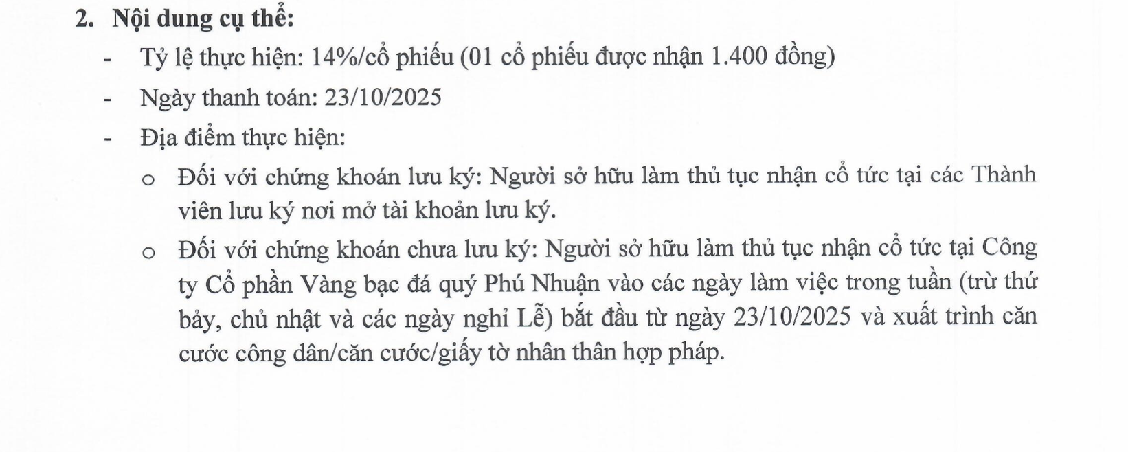 PNJ chốt quyền trả cổ tức tiền mặt đợt 2 năm 2024 - Ảnh 1.