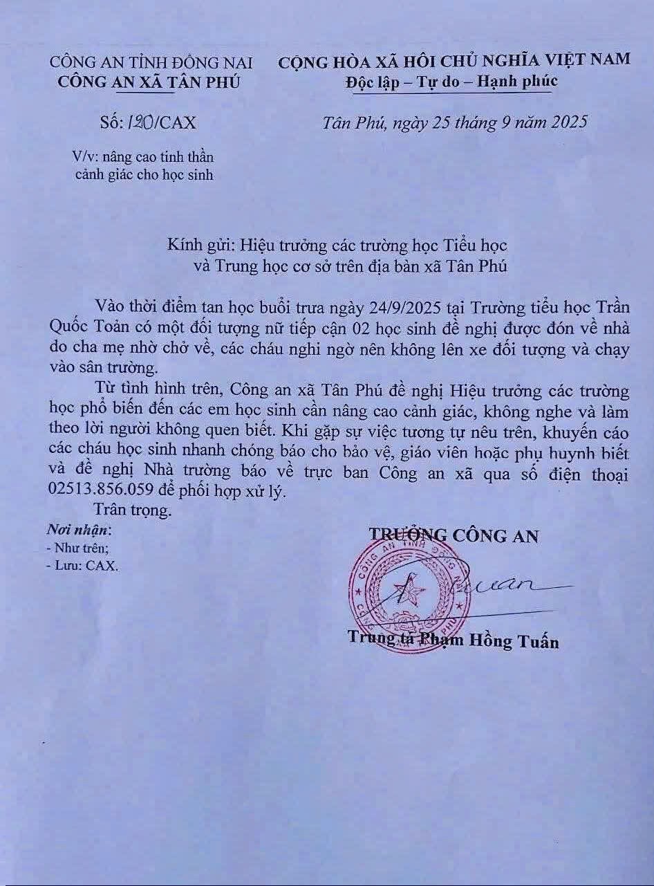 Xuất hiện đối tượng lạ tiếp cận học sinh, Đồng Nai phát đi khuyến cáo khẩn- Ảnh 1.