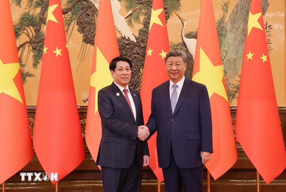 Chủ tịch nước Lương Cường hội đàm với Tổng Bí thư, Chủ tịch nước Trung Quốc Tập Cận Bình - Ảnh 1.