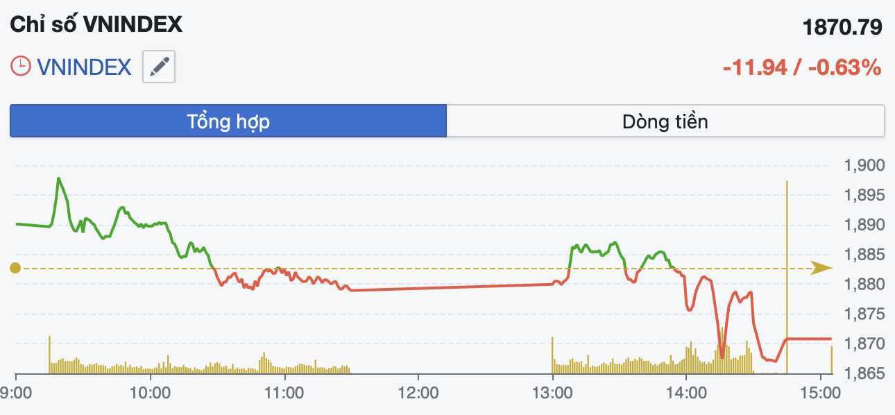 VN-Index giảm hơn 12 điểm, sắc đỏ lan rộng về cuối phiên - Ảnh 1.