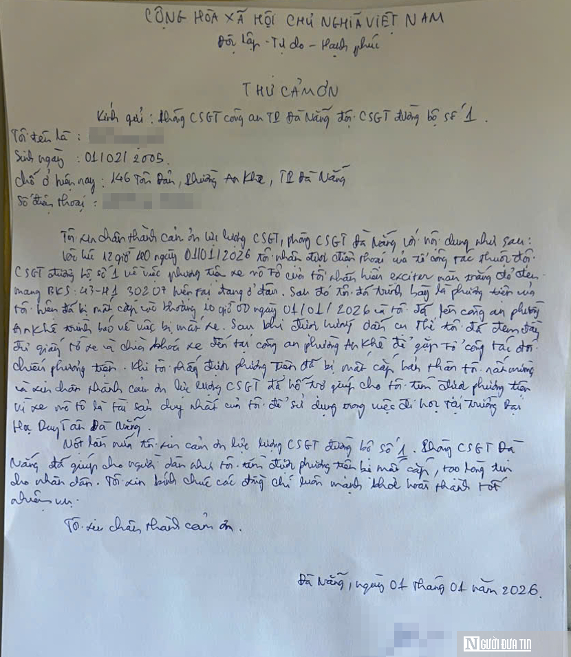 Từ xử phạt vi phạm đến giúp dân tìm lại tài sản, CSGT Đà Nẵng nhận nhiều thư cảm ơn- Ảnh 3. Từ xử phạt vi phạm đến giúp dân tìm lại tài sản, CSGT Đà Nẵng nhận nhiều thư cảm ơn- Ảnh 3.