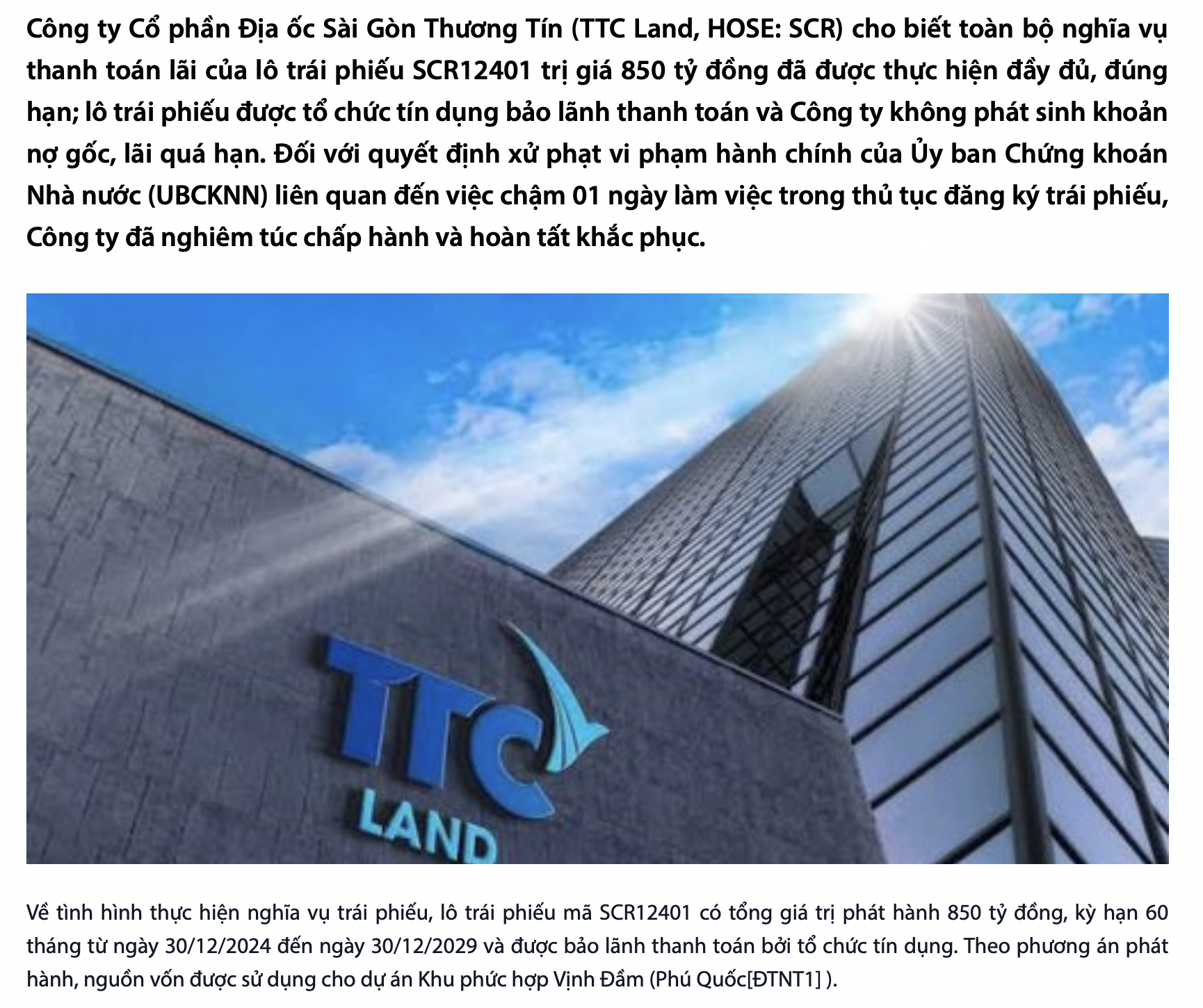 TTC Land nói gì về khoản trái phiếu 850 tỷ đồng sau khi nhận quyết định xử phạt? - Ảnh 1.