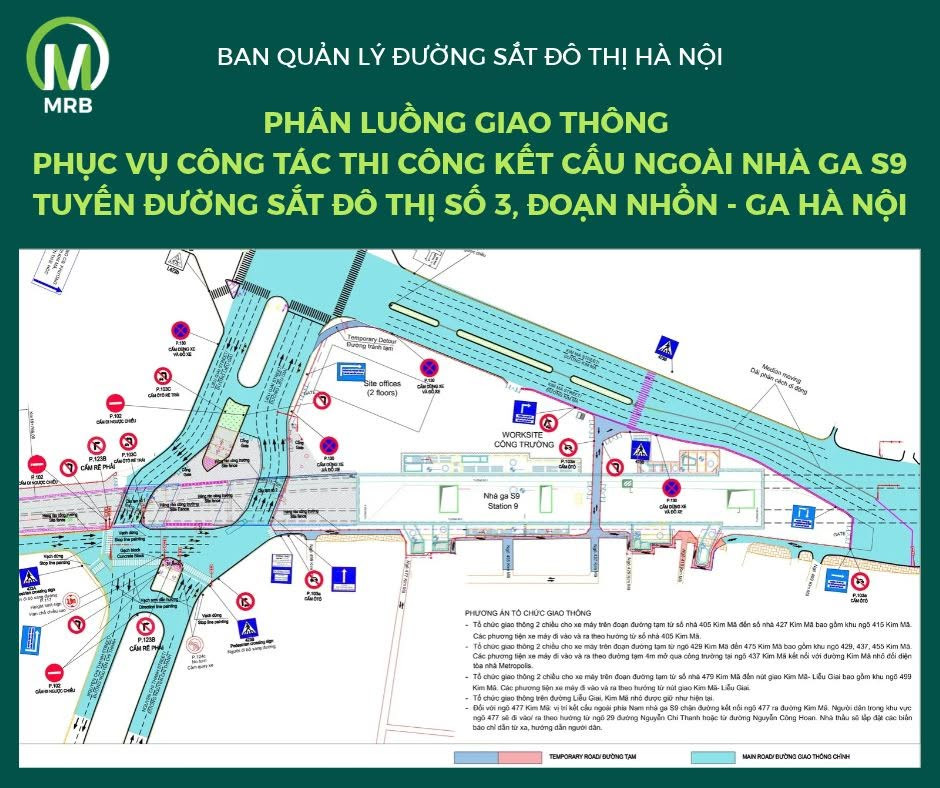 Phân luồng giao thông đường Kim Mã phục vụ thi công ga S9 - Ảnh 1.