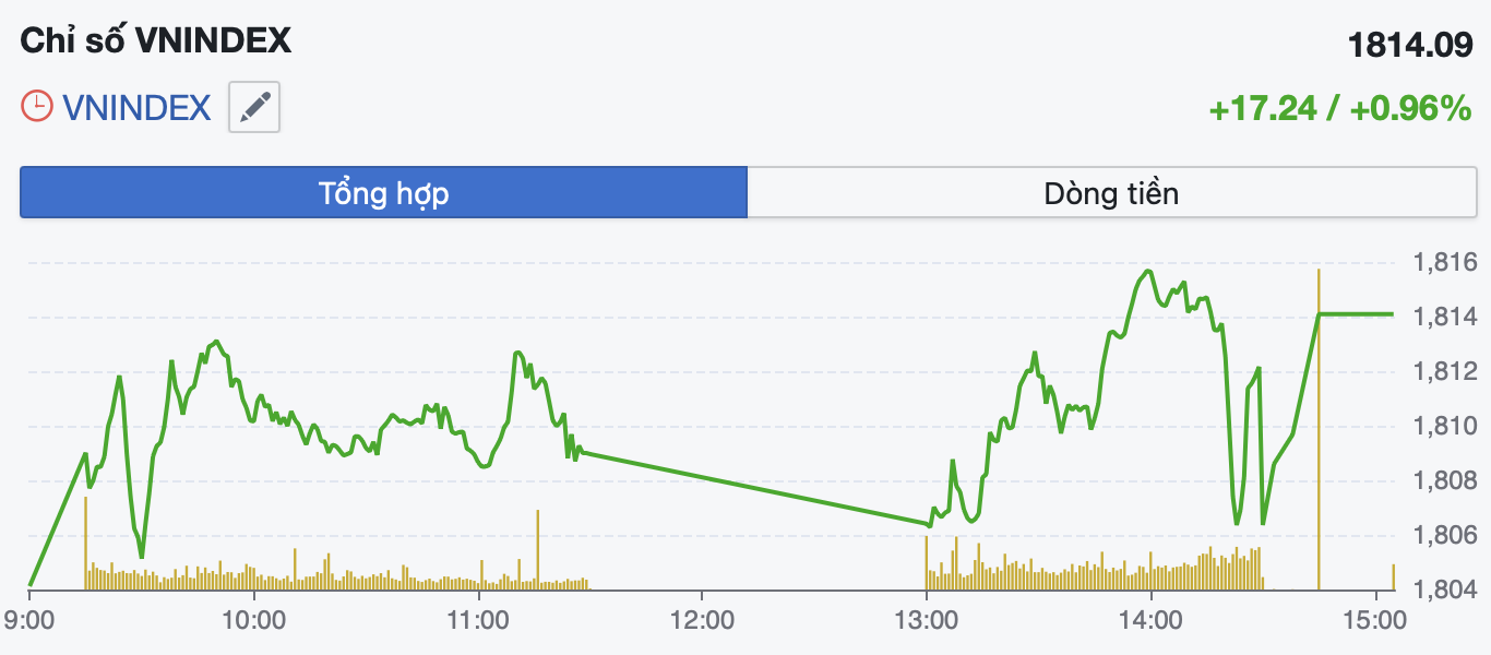 VN-Index vượt 1.814 điểm nhờ VIC, VHM nhưng dòng tiền co hẹp- Ảnh 1.