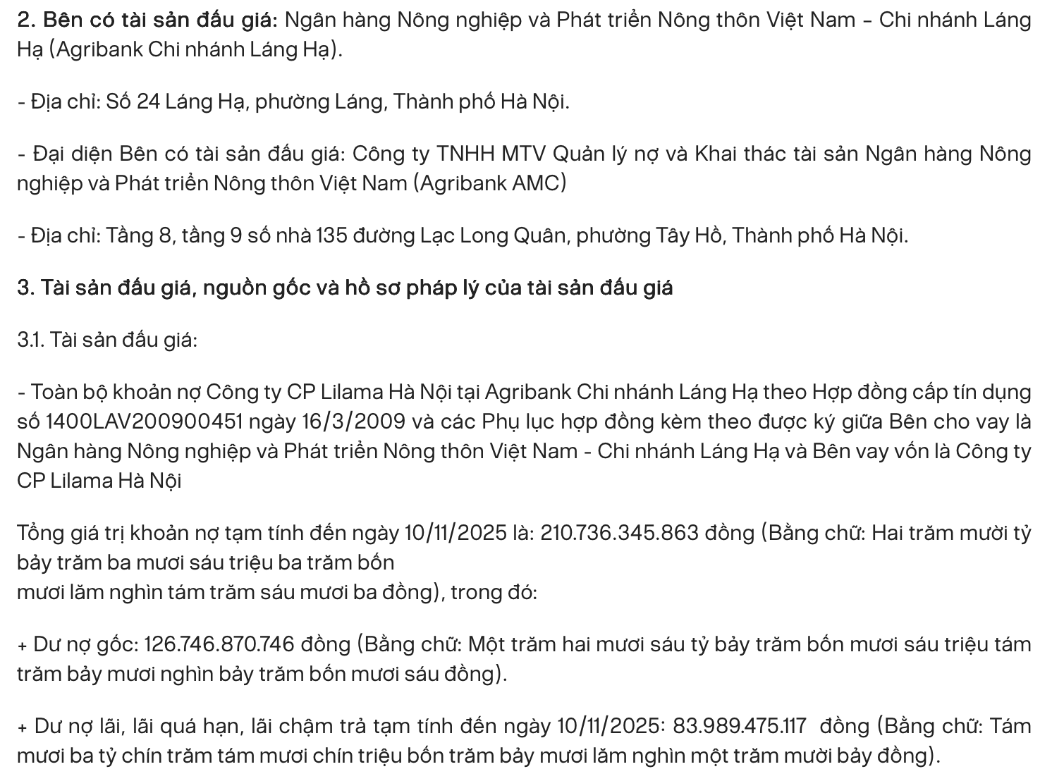 Agribank rao bán BĐS tại Hà Nội để thu hồi khoản nợ hơn 210 tỷ đồng của CTCP Lilama Hà Nội - Ảnh 1.