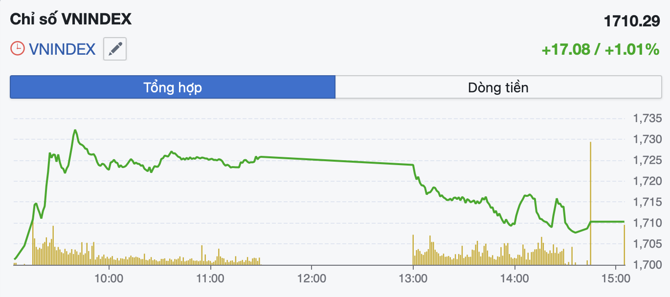 Lực cầu suy yếu cuối phiên, VN-Index thu hẹp đà tăng còn hơn 17 điểm - Ảnh 1.