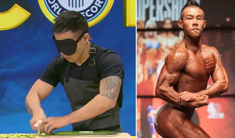 "Đầu bếp 6 múi” bịt mắt cắt dưa chuột ghi danh kỷ lục Guinness - Ảnh 1.