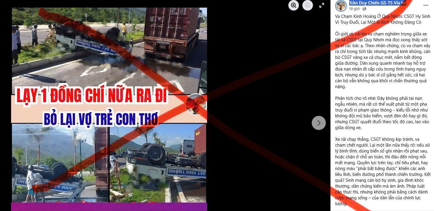 Thông tin CSGT hy sinh khi truy đuổi người vi phạm là sai sự thật- Ảnh 1.