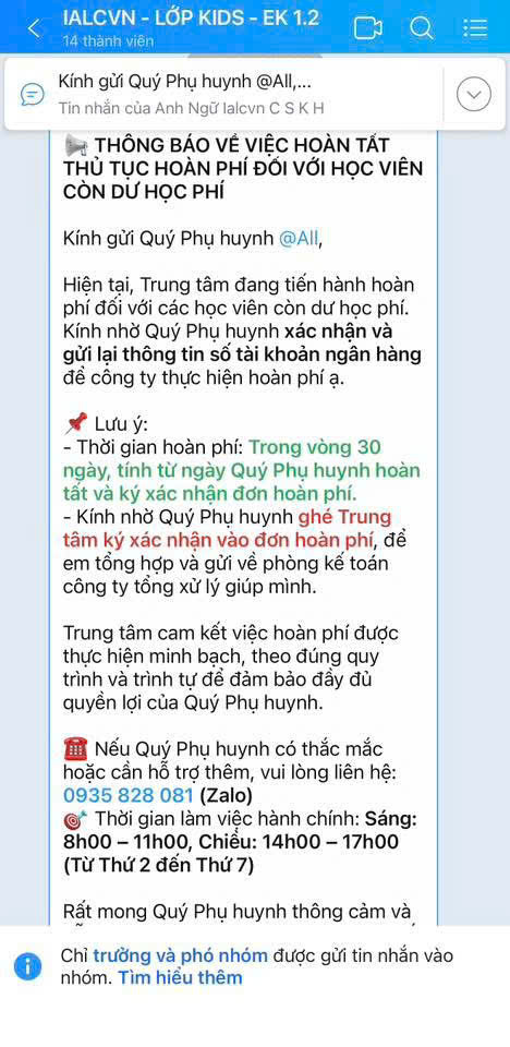 Một trung tâm Anh ngữ ở Đắk Lắk bất ngờ đóng cửa, chưa hoàn trả học phí cho học sinh- Ảnh 2.