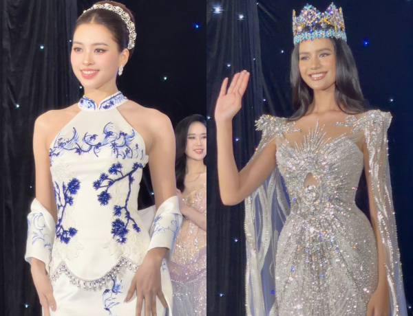 Hoa hậu Tiểu Vy &ldquo;đọ sắc&rdquo; c&ugrave;ng&nbsp;Miss World Opal Suchata Chuangsri - Ảnh 1.
