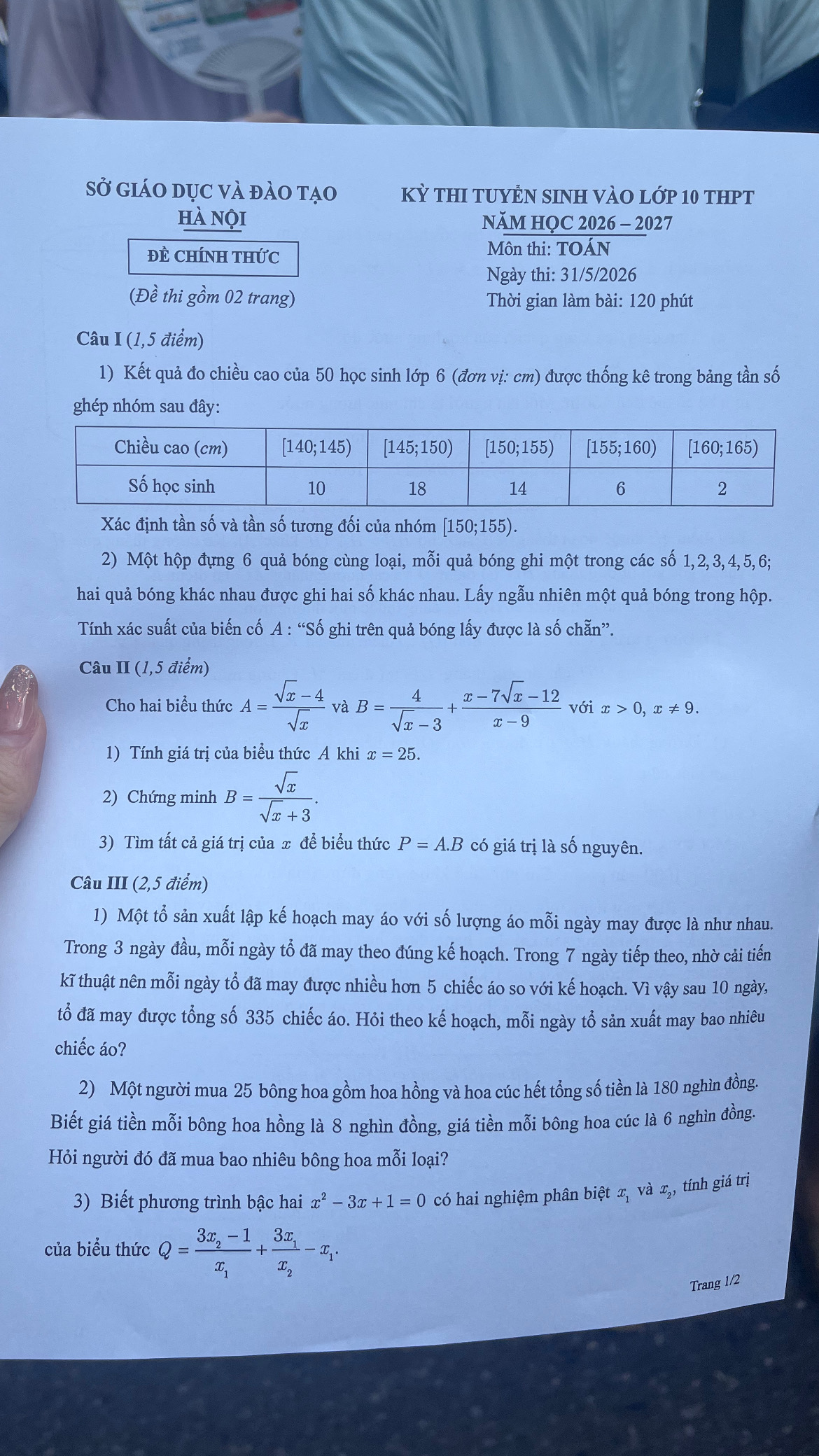 Đáp án môn Toán thi vào lớp 10 Hà Nội - Ảnh 1.