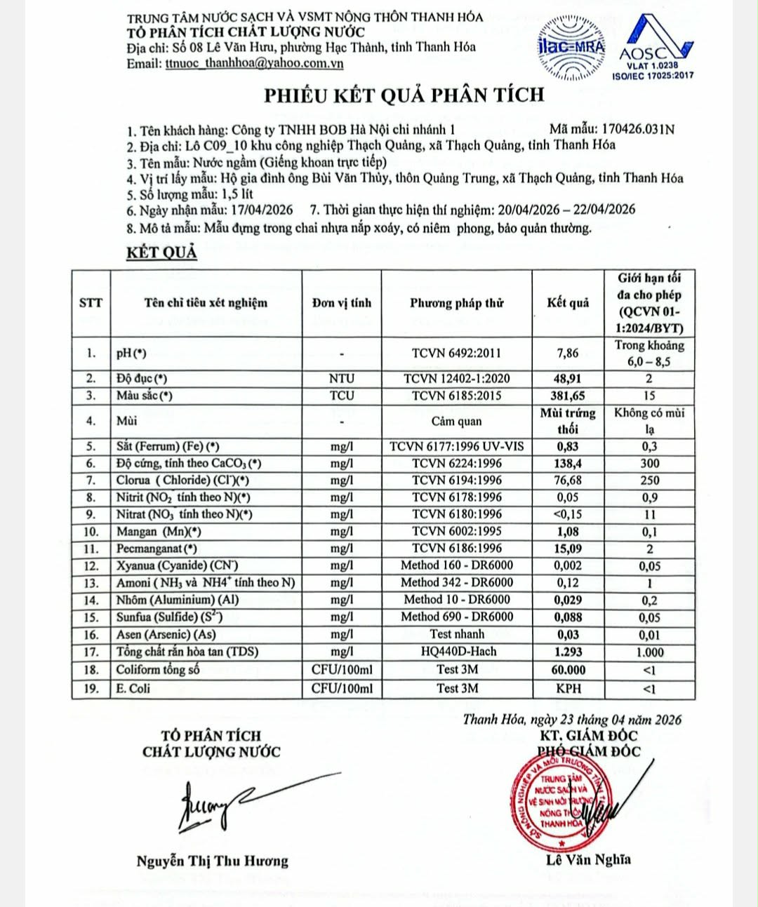 Vụ nước giếng khoan chuyển màu tím, hôi tanh: Kết quả xét nghiệm nhiều chỉ số vượt chuẩn hàng chục lần- Ảnh 2.