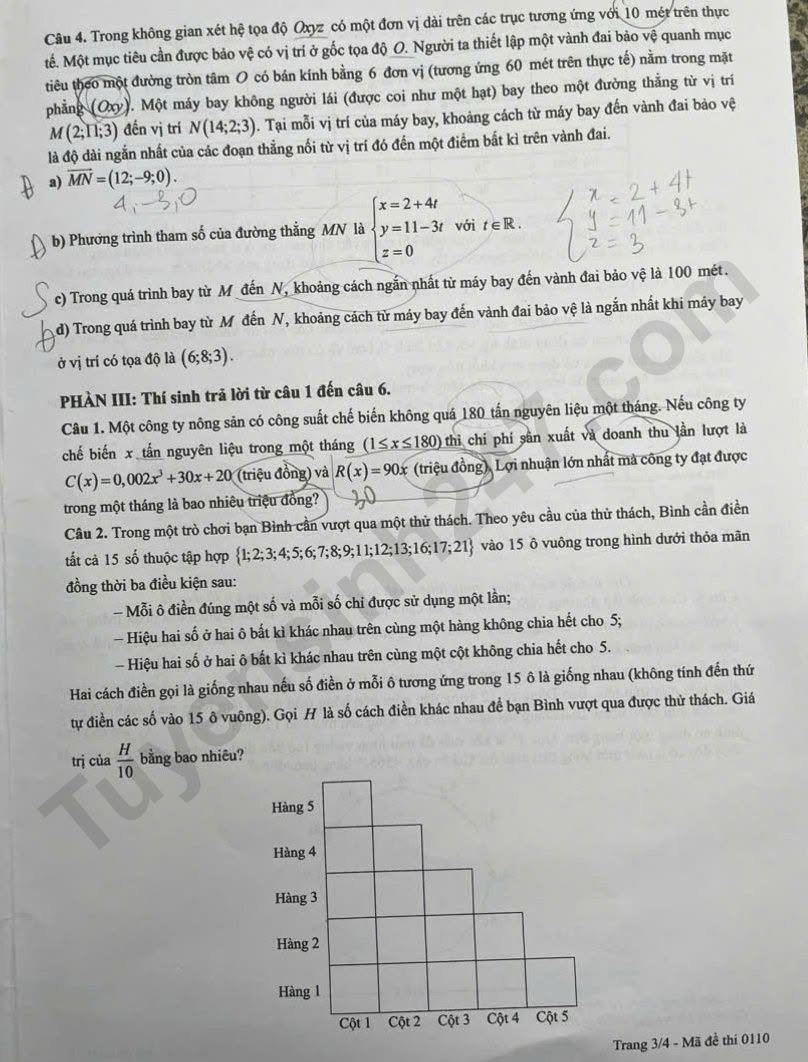 Đáp án môn Toán thi tốt nghiệp THPT 2026 nhanh nhất, đầy đủ nhất mã đề 0110 - Ảnh 3.