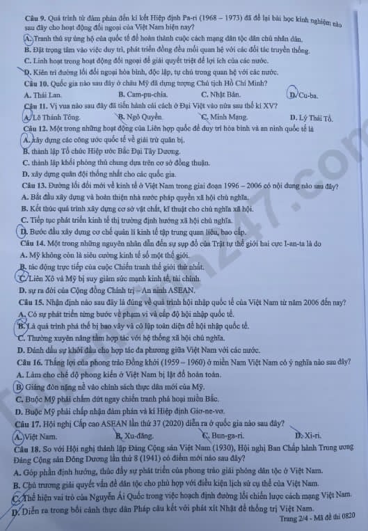 Đáp án môn Lịch sử thi tốt nghiệp THPT 2026 mã đề 0820 nhanh nhất, đầy đủ nhất - Ảnh 2.