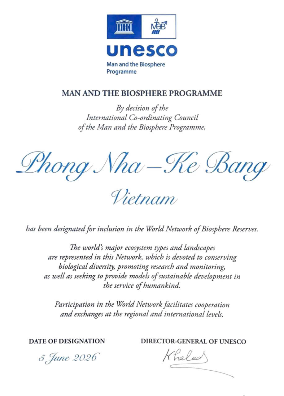 Phong Nha - Kẻ Bàng được UNESCO công nhận Khu Dự trữ sinh quyển thế giới- Ảnh 2.