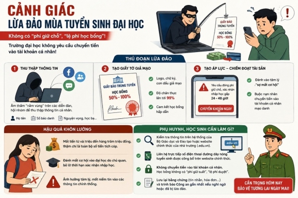 Cảnh gi&aacute;c chi&ecirc;u tr&ograve; giả giấy b&aacute;o tr&uacute;ng tuyển, học bổng để lừa đảo - Ảnh 1.