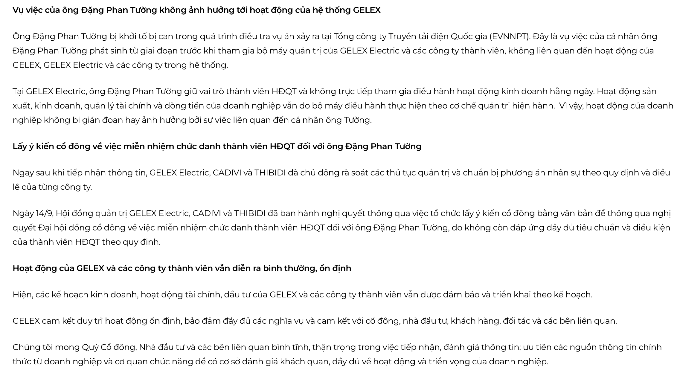 GELEX khẳng định hoạt động của Tập đoàn không bị ảnh hưởng bởi vụ việc ông Đặng Phan Tường- Ảnh 1.
