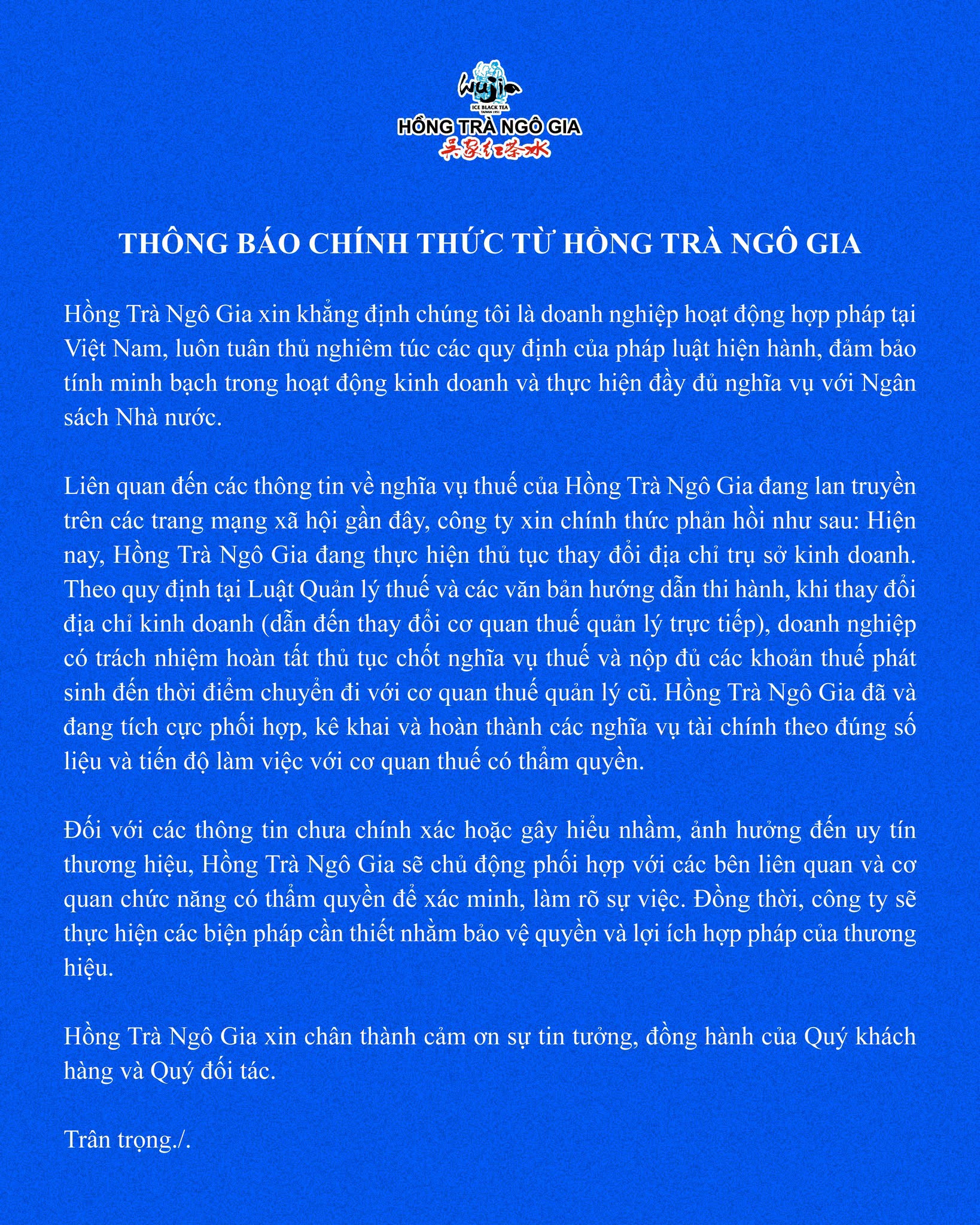 Động thái của Hồng Trà Ngô Gia về thông tin nợ thuế hơn 20 tỷ đồng- Ảnh 1.