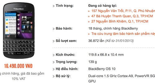 Công nghệ - BlackBerry Q10 chính thức bán với giá 16.490.000 VNĐ