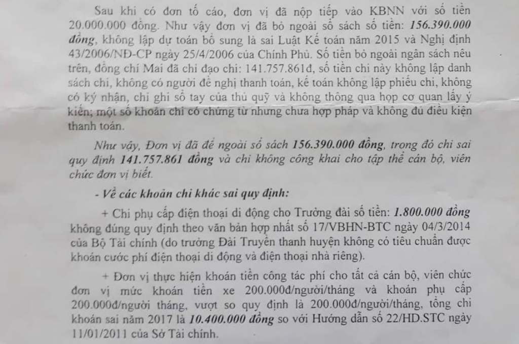 Tin nhanh - Trưởng đài Truyền thanh huyện chỉ đạo chi hơn 141 triệu đồng trái quy định 