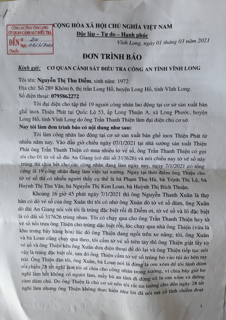 Hồ sơ điều tra - Nữ công nhân kiện ông chủ, đòi tờ vé số trúng độc đắc 2 tỷ đồng (Hình 2).