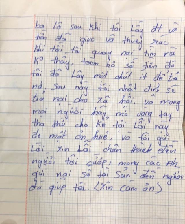 An ninh - Hình sự - Lý do bất ngờ khiến tên cướp trả lại 100 triệu đồng kèm tâm thư xin lỗi (Hình 3).