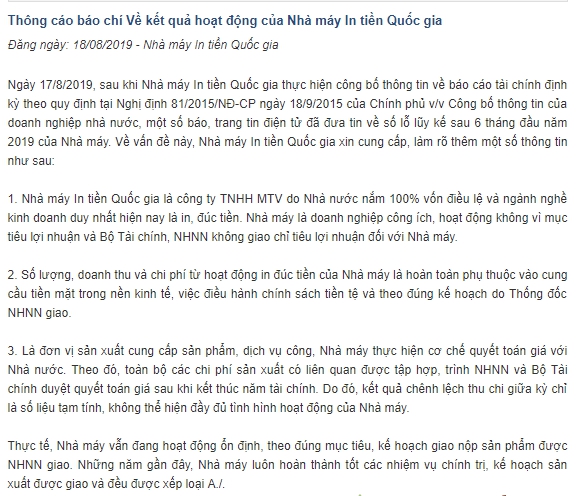 Tài chính - Ngân hàng - Lỗ hơn 11 tỷ trong 6 tháng, Nhà máy In tiền Quốc gia lý giải thế nào?