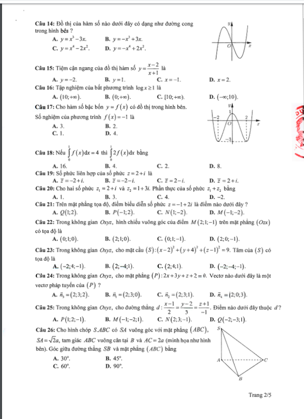 Giáo dục - Đề thi tham khảo kỳ thi tốt nghiệp THPT năm 2020 môn Toán (Hình 2).
