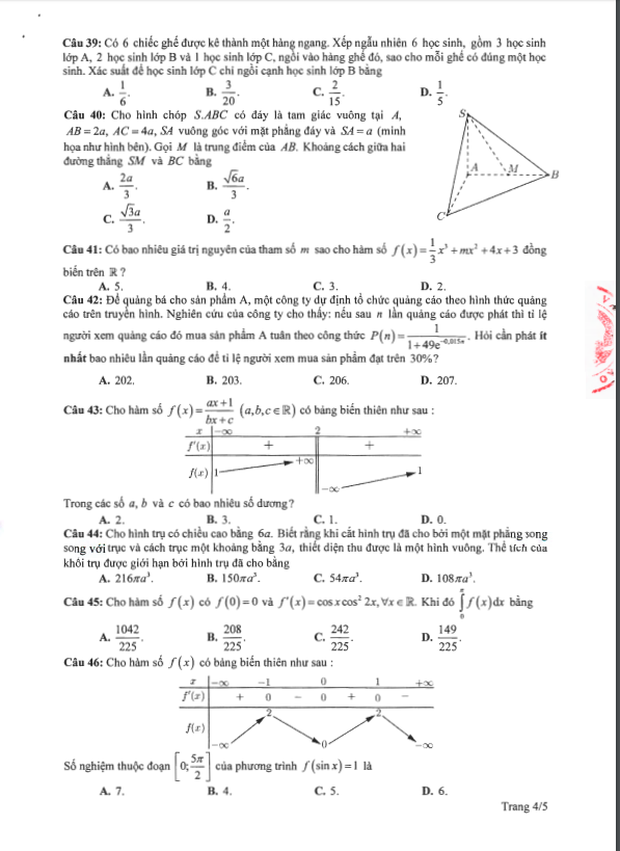 Giáo dục - Đề thi tham khảo kỳ thi tốt nghiệp THPT năm 2020 môn Toán (Hình 4).