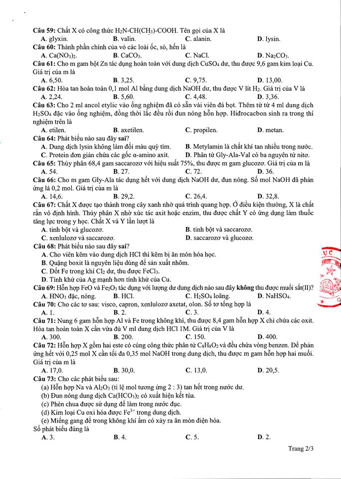 Giáo dục - Đề thi tham khảo kỳ thi tốt nghiệp THPT Quốc gia 2020 môn Hóa (Hình 2).