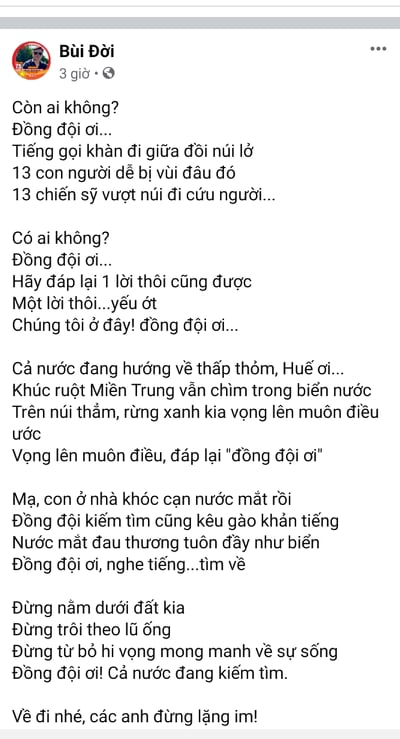 Tin nhanh - Xúc động bài thơ gọi tìm đồng đội ở hiện trường thủy điện Rào Trăng 3