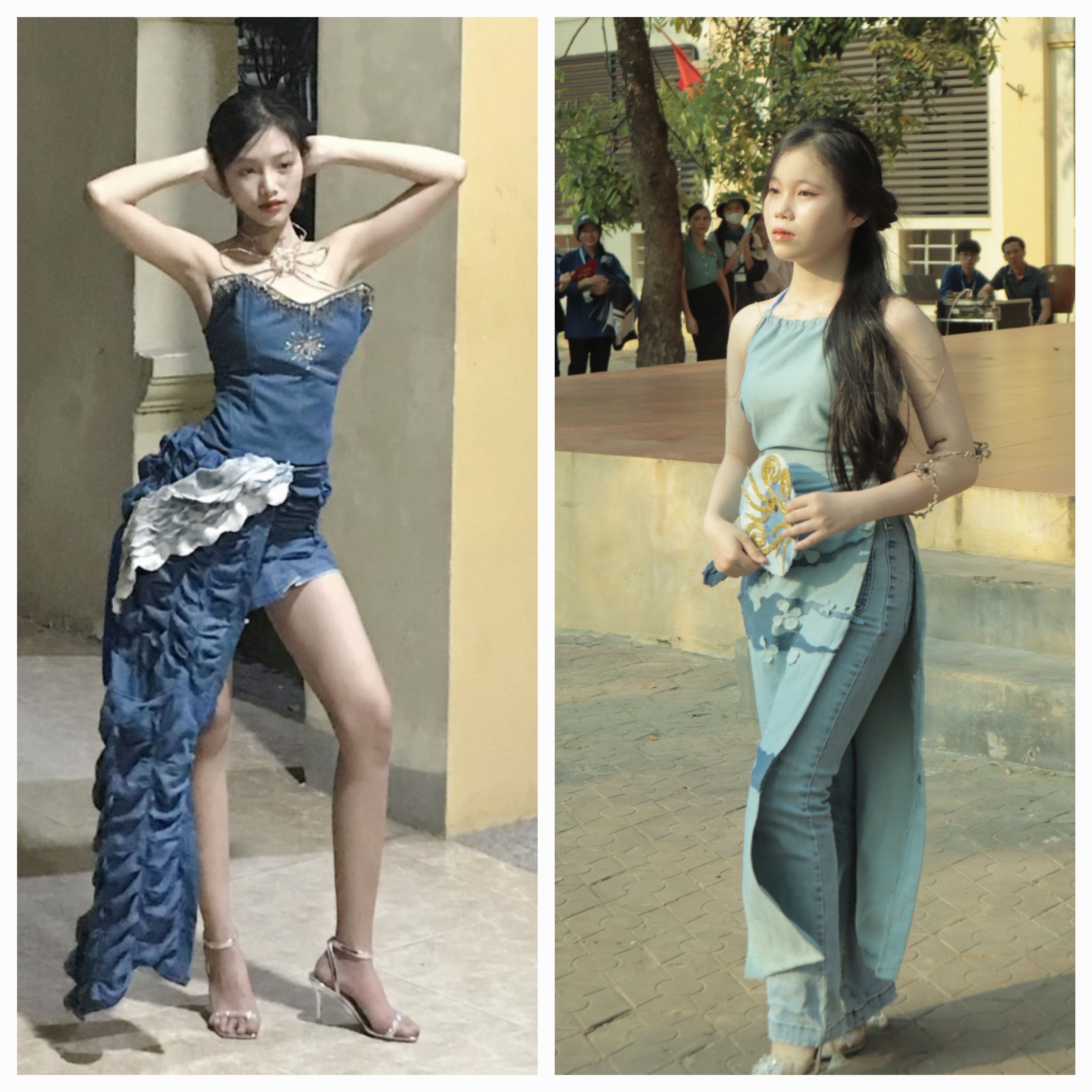 Cộng đồng mạng - Hà Tĩnh: Bộ sưu tập độc đáo từ vải jeans cũ của nhóm học sinh gây sốt (Hình 2).