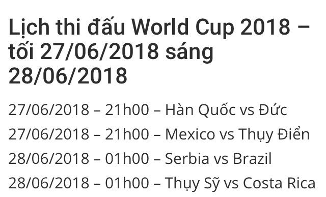 Lịch đá World Cup 27/6: Chờ Đức lên tiếng, Samba đáp lời