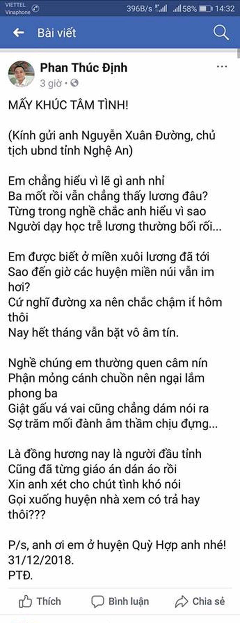 Giáo dục - Xúc động bài thơ 'Chậm lương' của thầy giáo miền núi gửi Chủ tịch tỉnh Nghệ An (Hình 2).