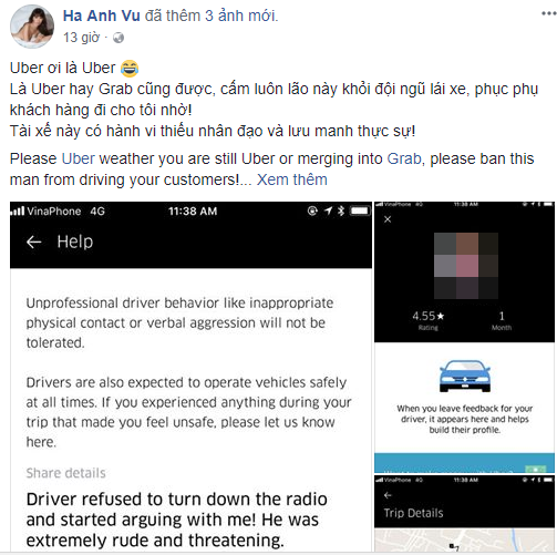 Hà Anh tức giận vì bị tài xế Uber đuổi khỏi taxi dù đang mang bầu hơn 7 tháng