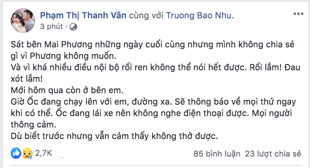 Sự kiện - Ốc Thanh Vân xót xa khi Mai Phương qua đời: 'Phương không muốn tôi chia sẻ nhiều vì nội bộ rối ren'