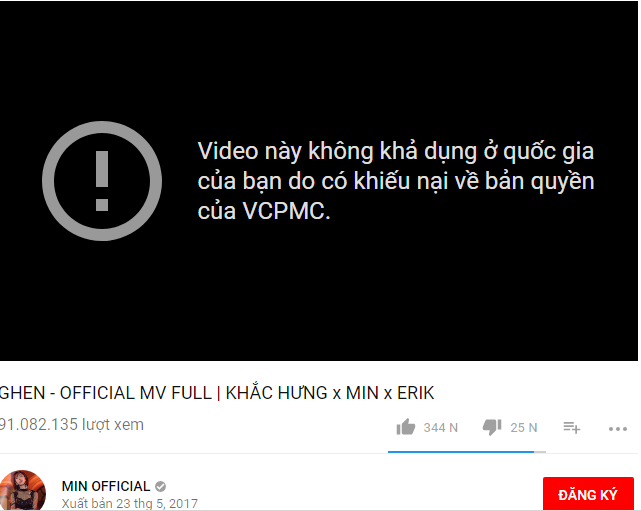 Nóng: 3 MV đình đám của Min bị xóa khỏi Youtube vì lí do bản quyền