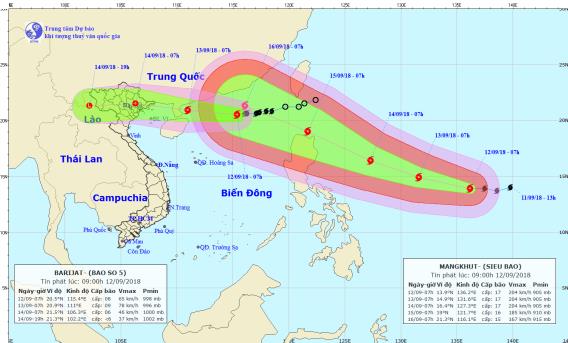 Tin nhanh - Tin bão mới nhất: Siêu bão Mangkhut “chồng” cơn bão số 5 Barijat hướng về Biển Đông